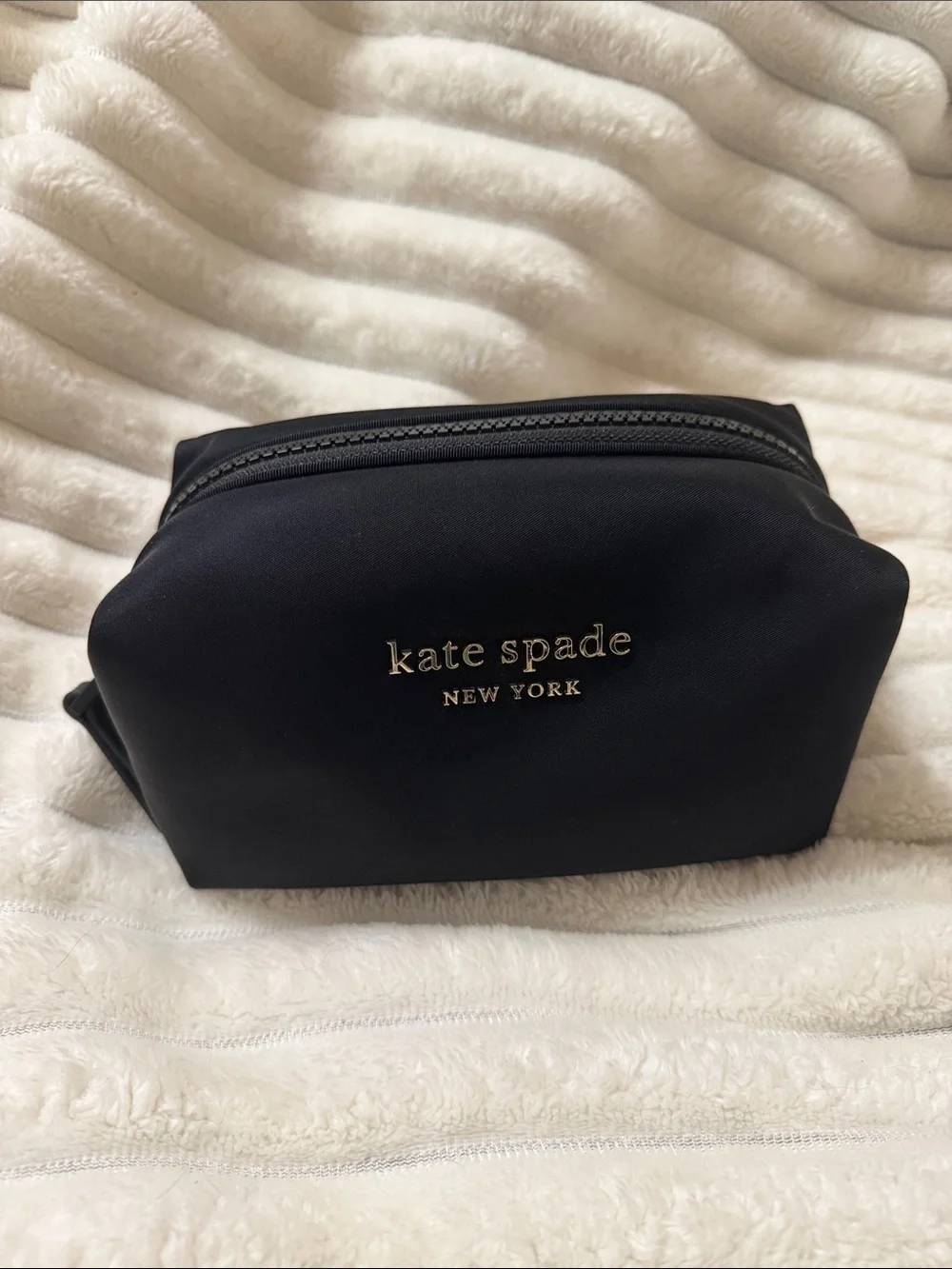 Kate Spade New York Black Nylon Zip Cosmetic Case with Gold Logo